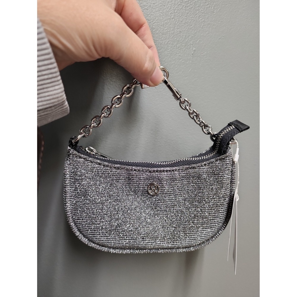 Rare Lululemon Glitter City Essentials Nano Shoulder Bag Silver Chain Strap NWT